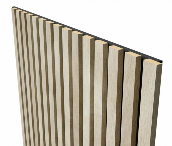 Акустическая панель, черный войлок, 2750х600х19мм, рейки МДФ ясень Кристалл